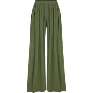 CIDER Wide Leg Palazzo Pants for Women with Pockets Elastic Business Causal Pants Women Summer for Beach Travel Trousers(Green)