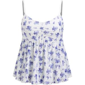 CIDER Womens Floral Print Tank Top Casual Sleeveless Summer Top(Blue)