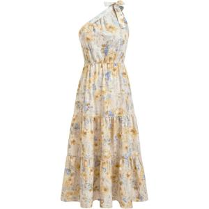 CIDER Women’s Maxi Floral Dresses One Shoulder Tie Long Dresses Trendy Flowy Summer Outfits(Multicolor)