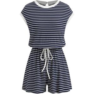 CIDER Womens Striped Romper Short Sleeve Drawstring Waist One Piece Casual Summer Lounge Outfit(Navy Blue)