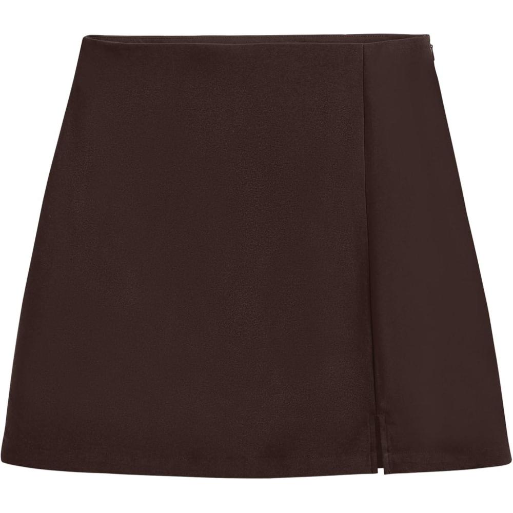 imageCider Mini Skirt High Waist Zip Up Split Bodycon Fitted Party A Line SkirtBrown