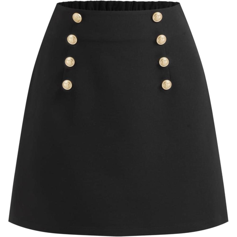 imageCider Mini Skirt High Waist Zip Up Split Bodycon Fitted Party A Line SkirtGold Button Black