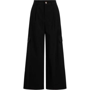 CIDER Women Wide Leg Pants Button Fly Business Casual Pants Bottoms with Pockets(Black)