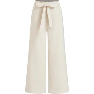 CIDER Women Wide Leg Pants Tie Knotted Mid Waisted Business Casual Outfits(White)