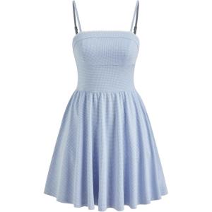 CIDER Women’s Gingham Mini Dress for Summer Plaid Dresses Flowy Trendy Sun Dress(Baby Blue)