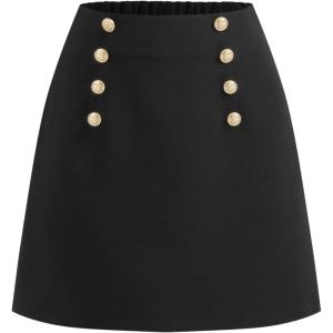 Cider Mini Skirt High Waist Zip Up Split Bodycon Fitted Party A Line Skirt(Gold Button Black)