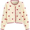 imageCIDER Womens Cardigan Crew Neck Heart Print Color Block Button Down Crop Top Long Sleeve Cute Cardigan Ivory S