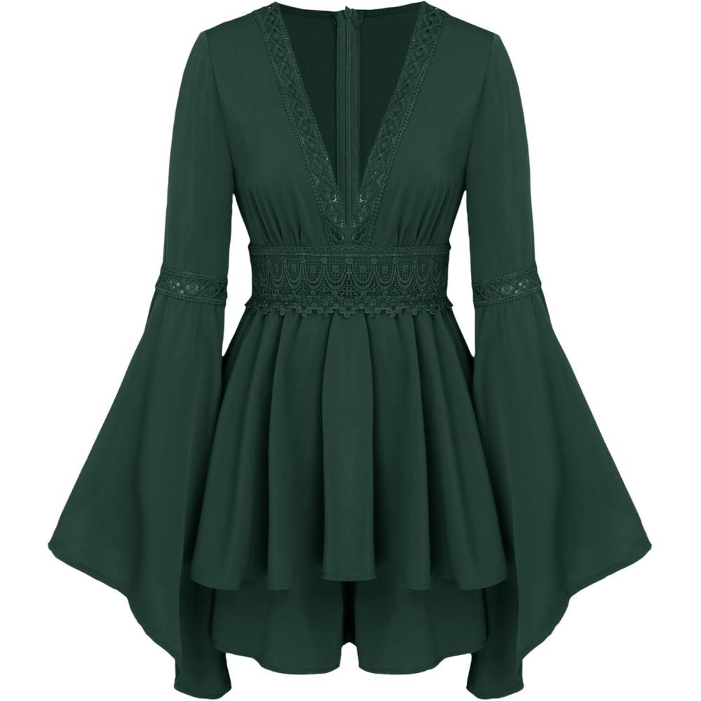 imageCIDER Womens Solid Lace Vneck Bell Sleeve PlaysuitGreen