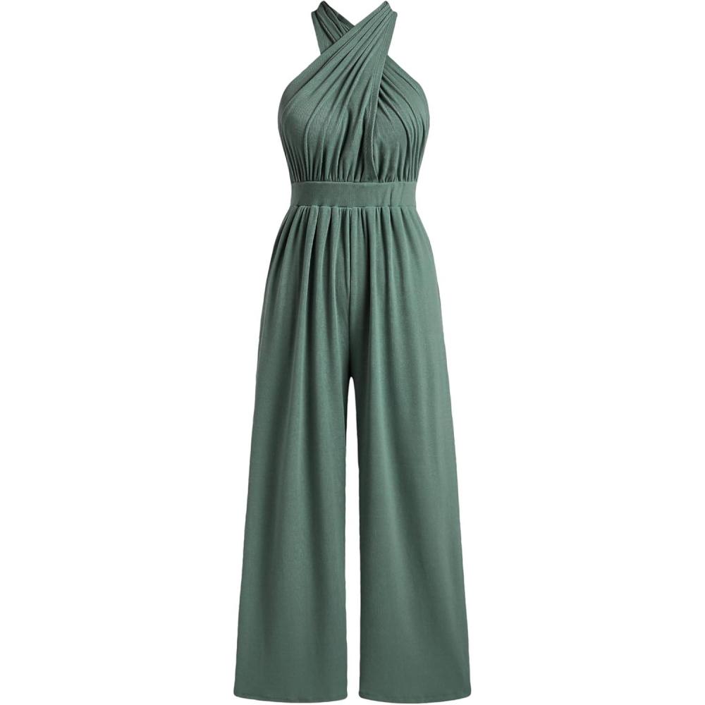 imageCIDER Womens Solid Rib Criss Cross Knotted JumpsuitEmerald Green