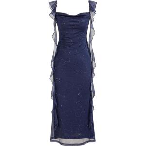 CIDER Formal Dresses for Women Wedding Guest Dresses Summer Maxi Dress Sleeveless Mesh Ruffle Cocktail Bodycon Dress 2025(Sequin-blue)