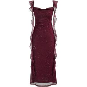CIDER Formal Dresses for Women Wedding Guest Dresses Summer Maxi Dress Sleeveless Mesh Ruffle Cocktail Bodycon Dress 2025(Sequin-burgundy)
