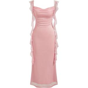 CIDER Formal Dresses for Women Wedding Guest Dresses Summer Maxi Dress Sleeveless Mesh Ruffle Cocktail Bodycon Dress 2025(Sequin-light Pink)