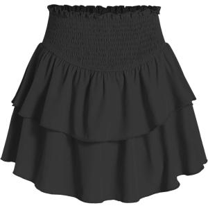 CIDER Shirred Ruffle Tiered Skort(Black)