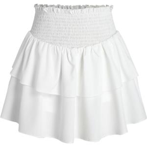 CIDER Shirred Ruffle Tiered Skort(White)