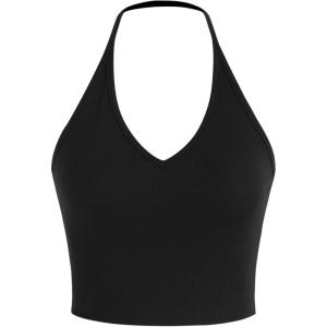 CIDER Solid Halter Crop Top(Black)