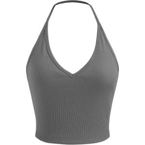 CIDER Solid Halter Crop Top(Grey)