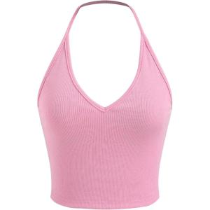 CIDER Solid Halter Crop Top(Pink)