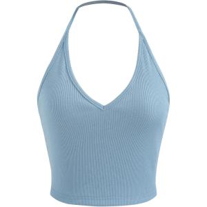 CIDER Solid Halter Crop Top(Sky Blue)