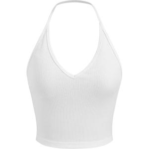 CIDER Solid Halter Crop Top(White)