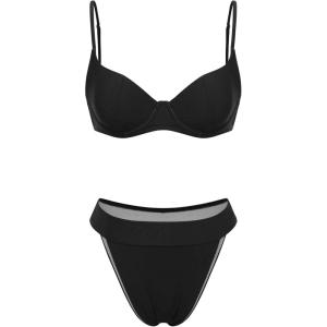 CIDER Solid V-Neck Underwire Bikini Set(Black)