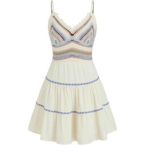 CIDER V-Neck Patchy Ruffle Mini Dress(Beige)