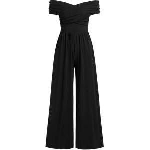 CIDER Women’s Off-shoulder Criss Cross Jumpsuit(Black)
