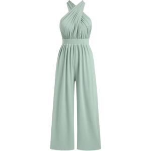 CIDER Women’s Solid Rib Criss Cross Knotted Jumpsuit(Olive Green)