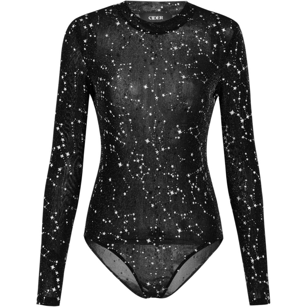 imageCIDER Womens Round Neckline Star BodysuitBlack