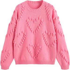 CIDER Heart Pattern Texture Sweater: Pink, XS