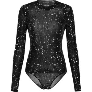 CIDER Women’s Round Neckline Star Bodysuit(Black)