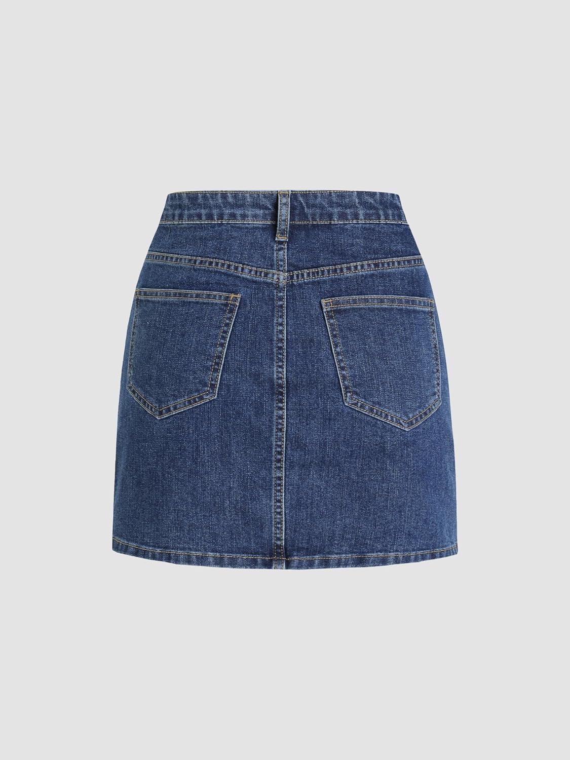 imageCIDER Denim Solid High Waist Split Mini SkirtDenim