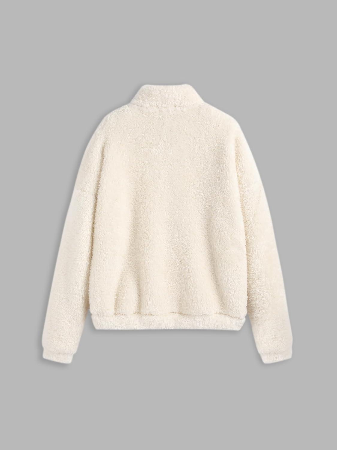 imageCIDER Fleece Stand Collar Solid Pocket SweatshirtBeige