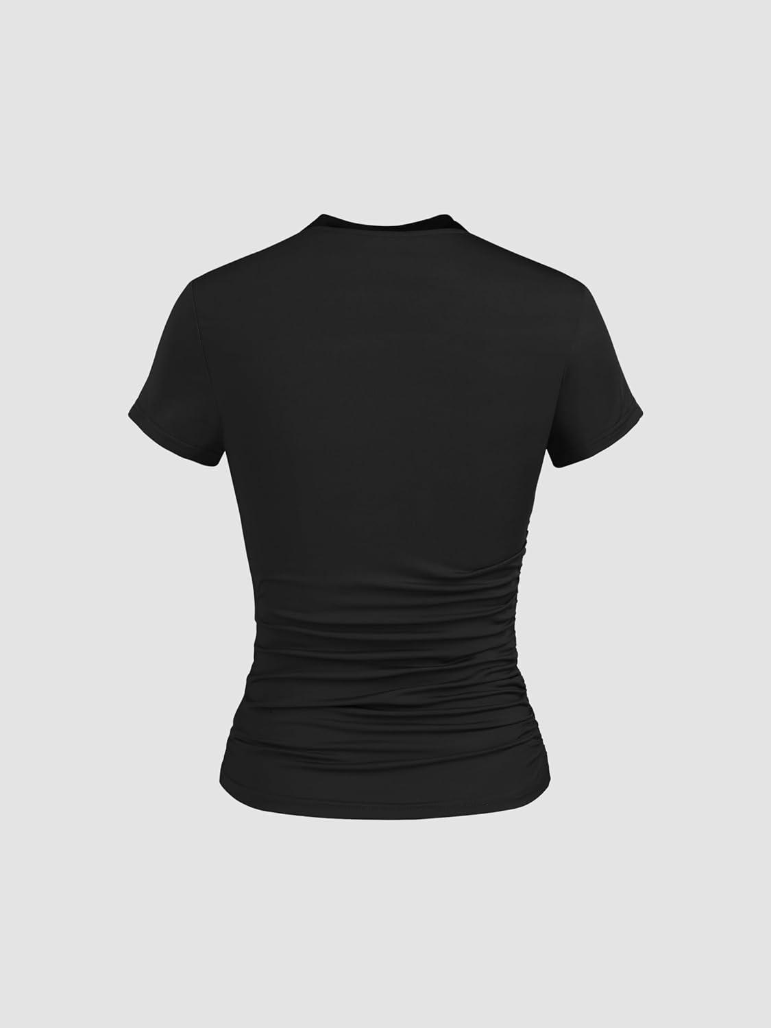 imageCIDER High Neck Ruched Short Sleeve TeeBlack