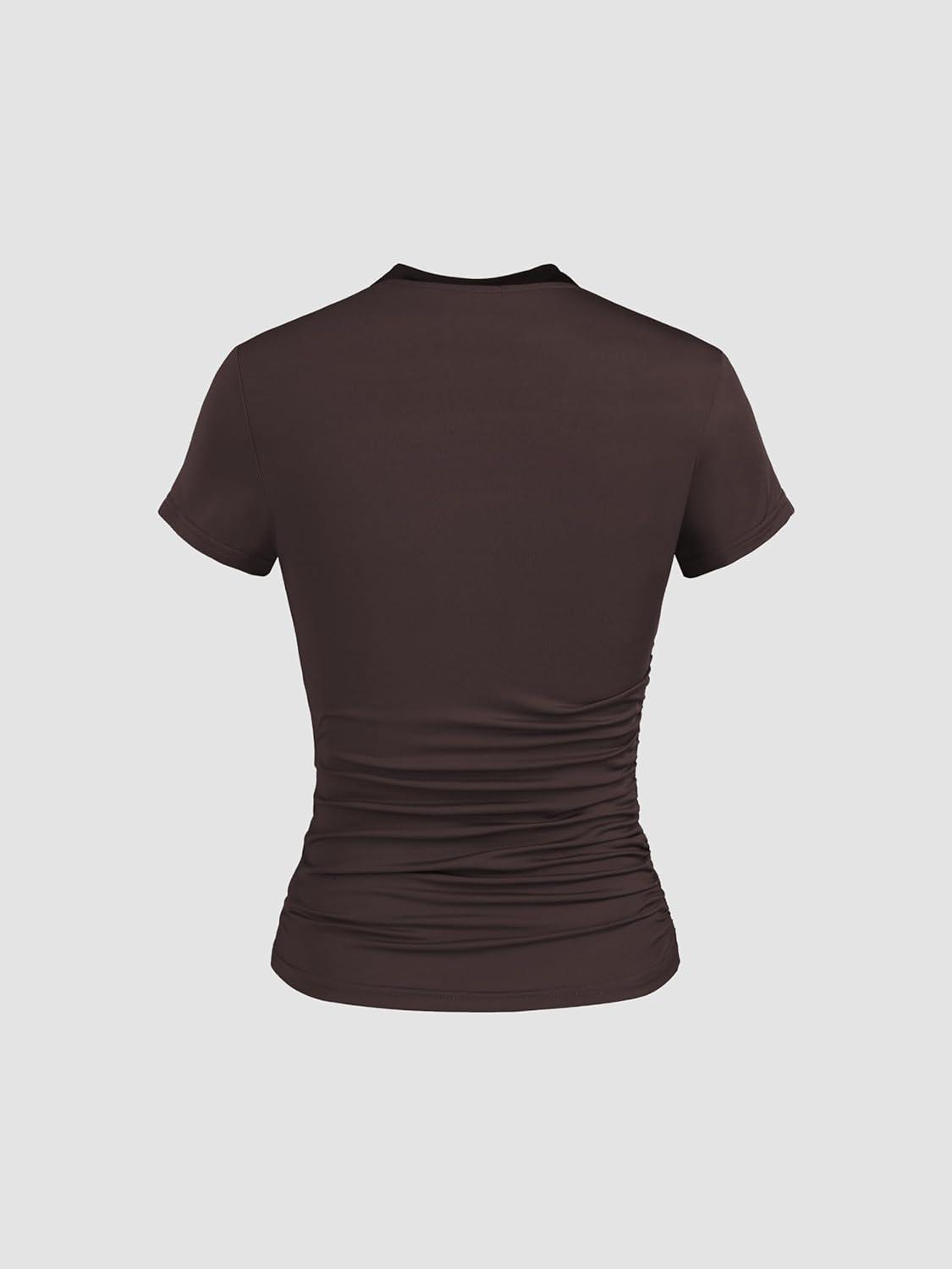 imageCIDER High Neck Ruched Short Sleeve TeeBrown