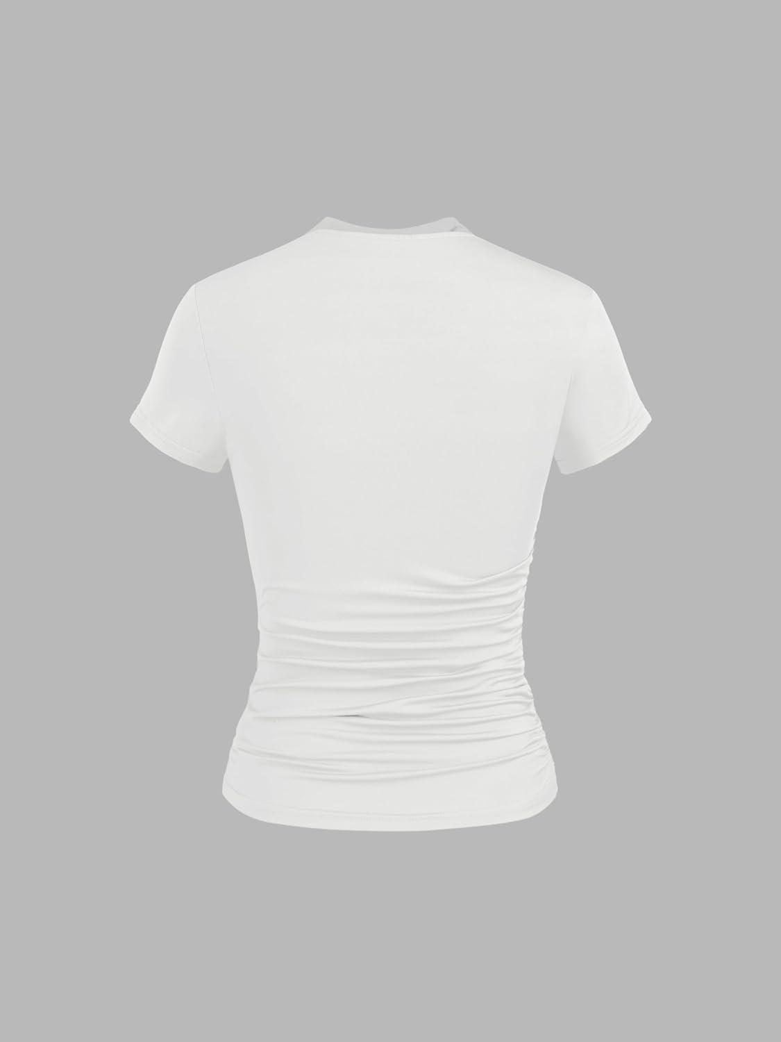 imageCIDER High Neck Ruched Short Sleeve TeeWhite