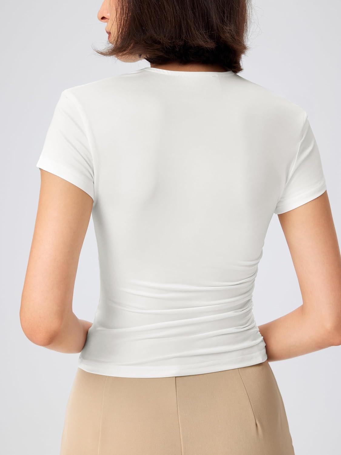 imageCIDER High Neck Ruched Short Sleeve TeeWhite