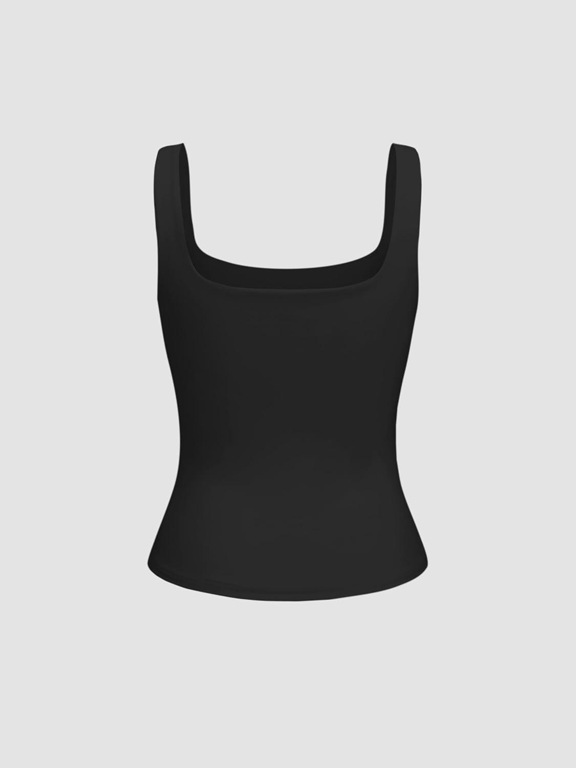 imageCIDER High Stretch Double Layered Square Neck Solid Tank TopBlack