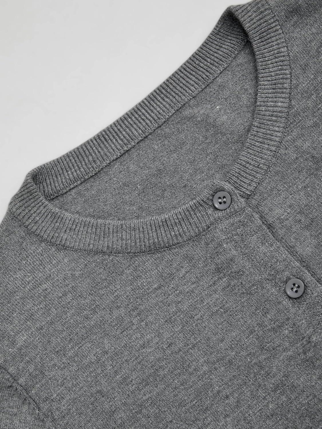 imageCIDER Knit Round Neckline Solid Button CardiganGrey