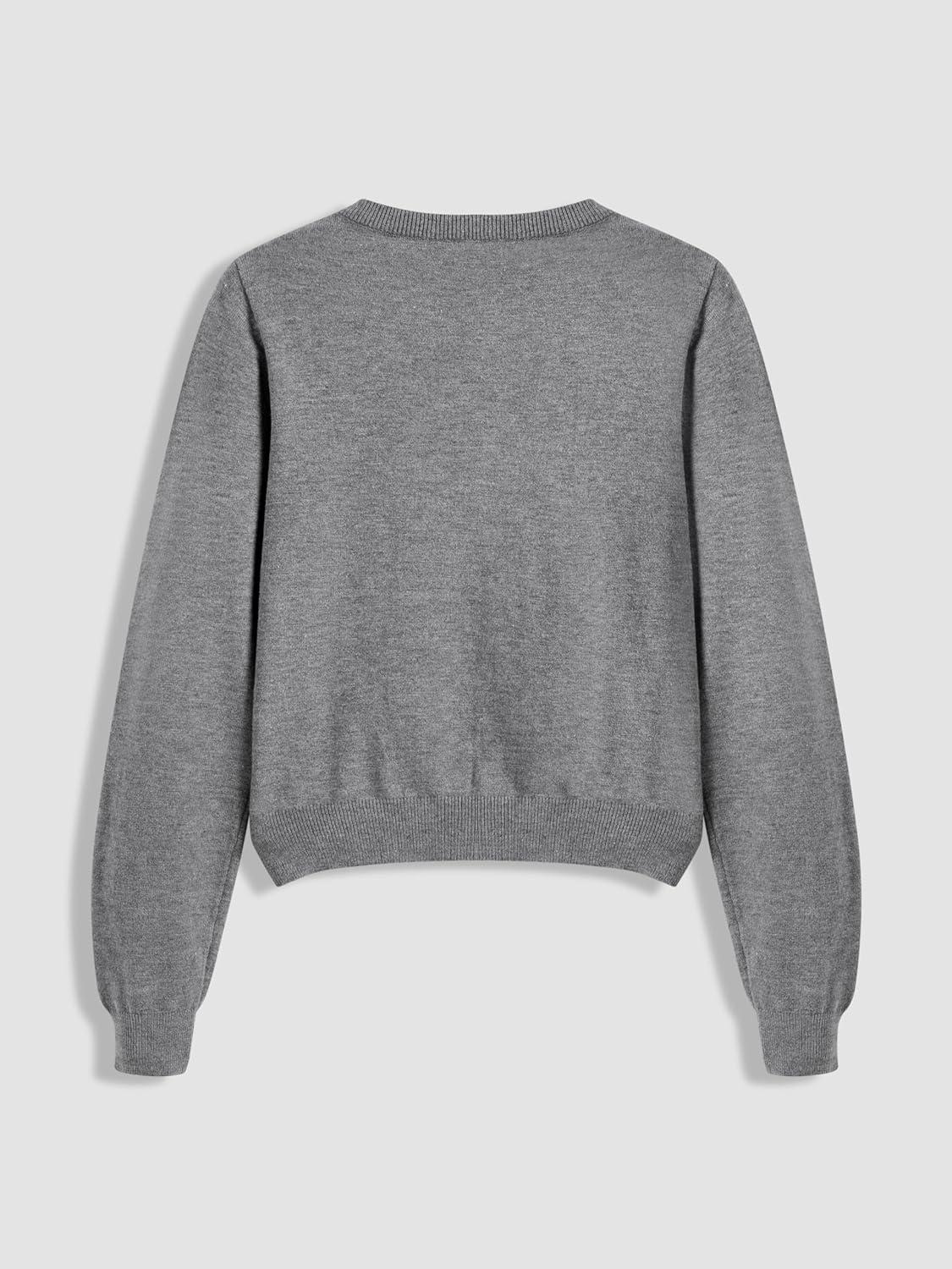imageCIDER Knit Round Neckline Solid Button CardiganGrey