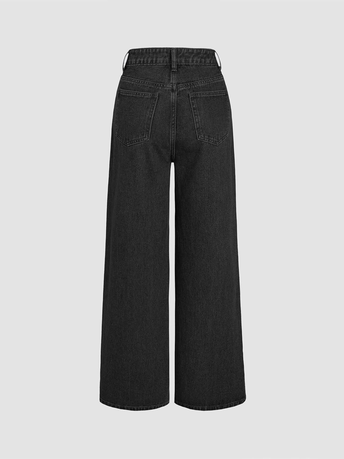 imageCIDER Mid Waist Pocket Wide Leg JeansBlack