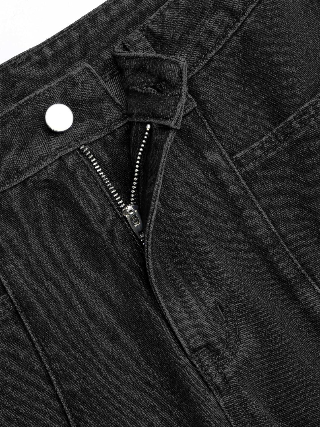 imageCIDER Mid Waist Pocket Wide Leg JeansBlack