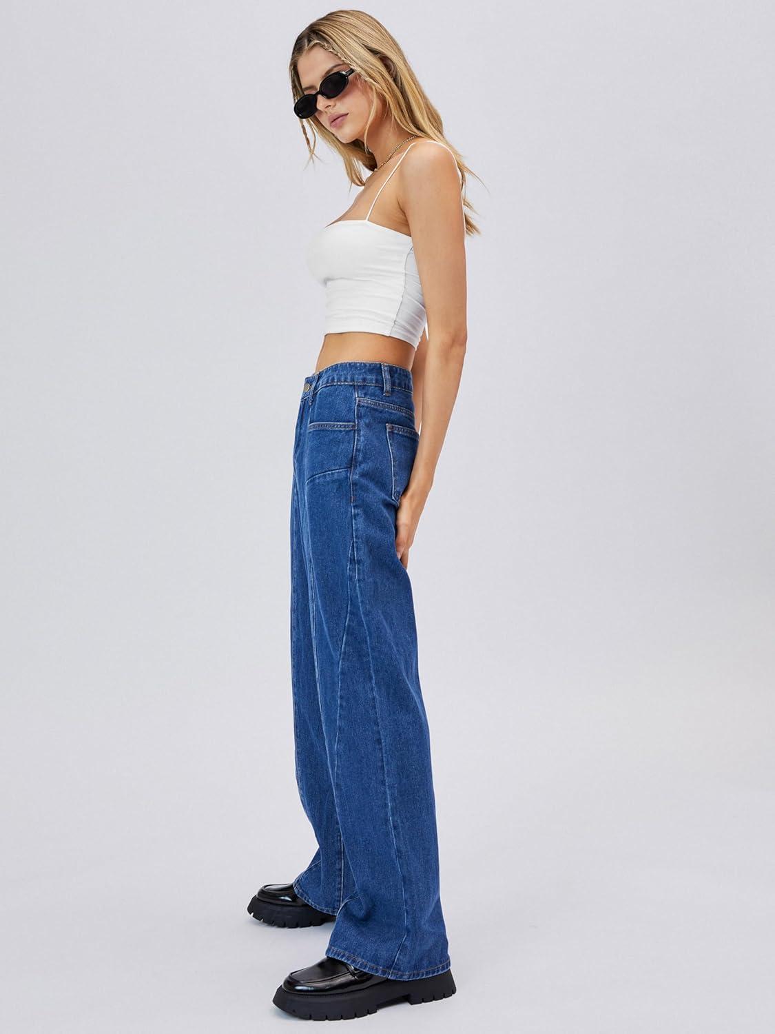 imageCIDER Mid Waist Pocket Wide Leg JeansDenim
