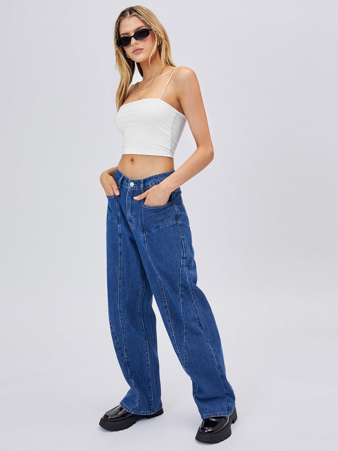 imageCIDER Mid Waist Pocket Wide Leg JeansDenim