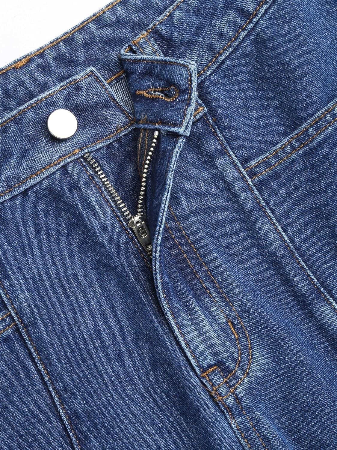 imageCIDER Mid Waist Pocket Wide Leg JeansDenim