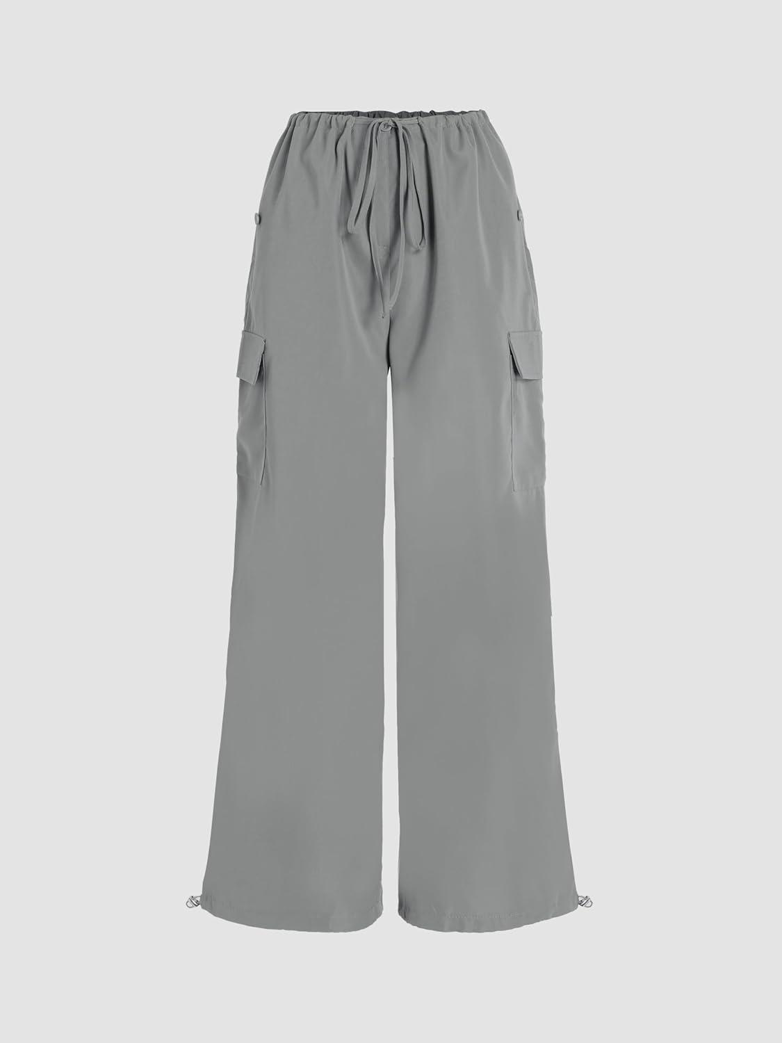 imageCIDER Parachute Pants Woman Adjustable Cuff Cargo Pants Womens Joggers with Pockets Slim Solid LowRise Straight LegGrey