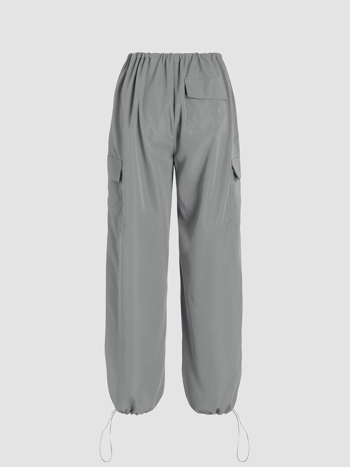 imageCIDER Parachute Pants Woman Adjustable Cuff Cargo Pants Womens Joggers with Pockets Slim Solid LowRise Straight LegGrey