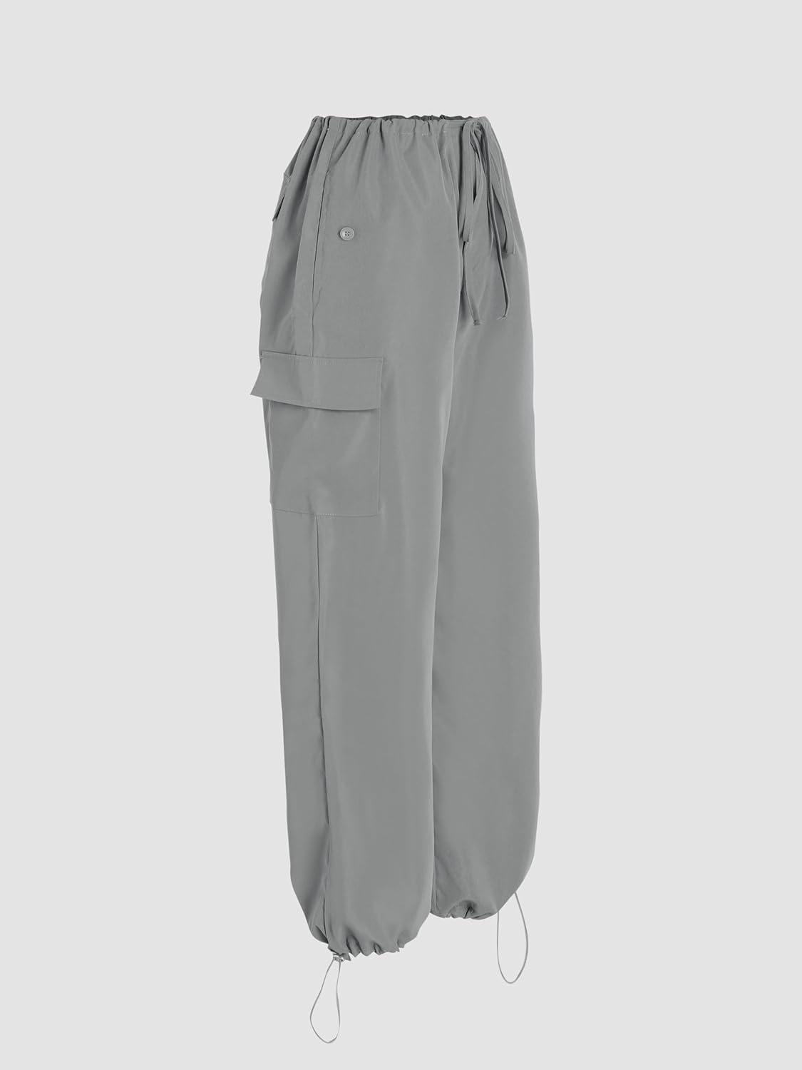 imageCIDER Parachute Pants Woman Adjustable Cuff Cargo Pants Womens Joggers with Pockets Slim Solid LowRise Straight LegGrey