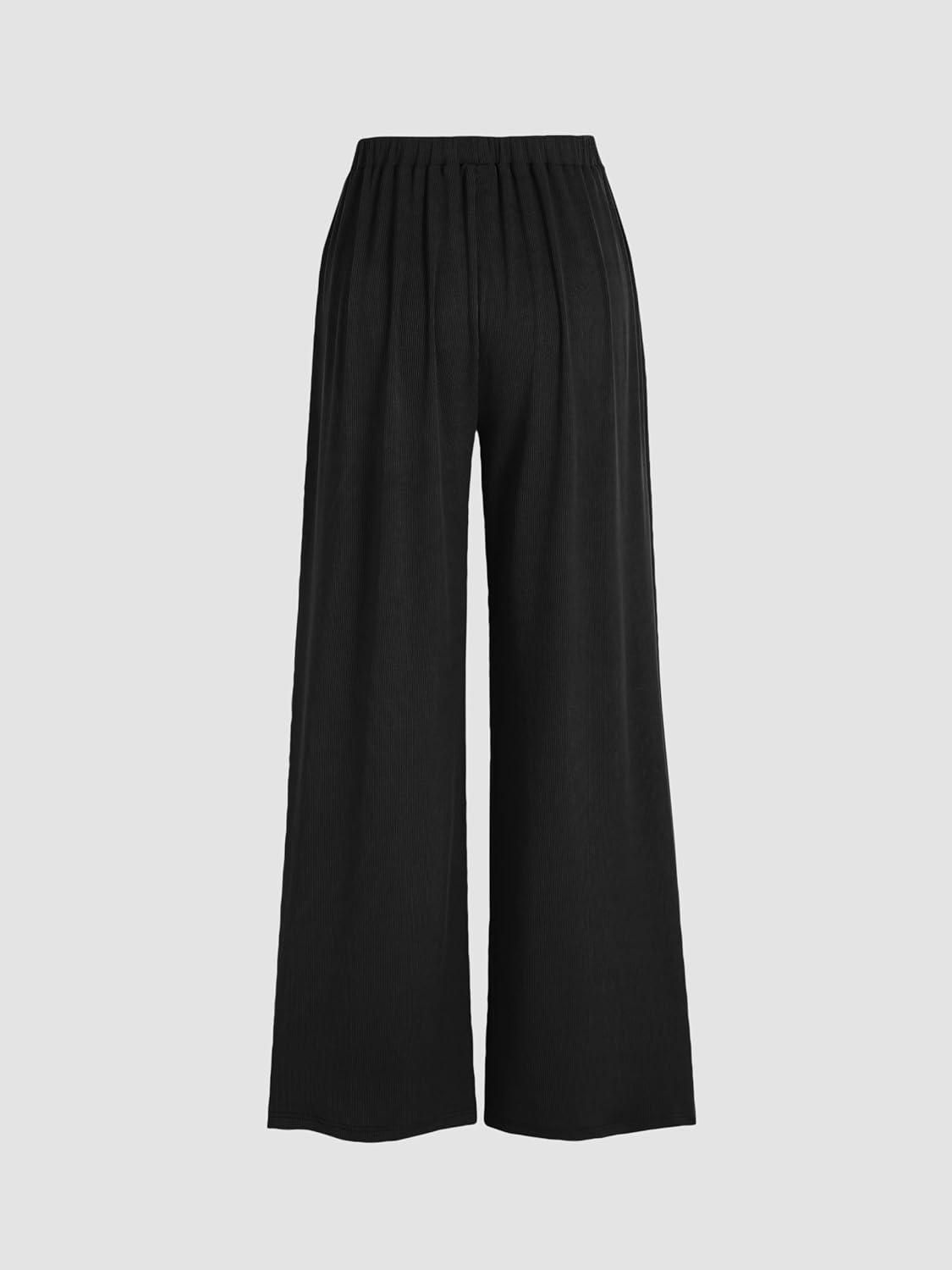 imageCIDER Petite Solid Elastic Waist Wide Leg PantsBlack