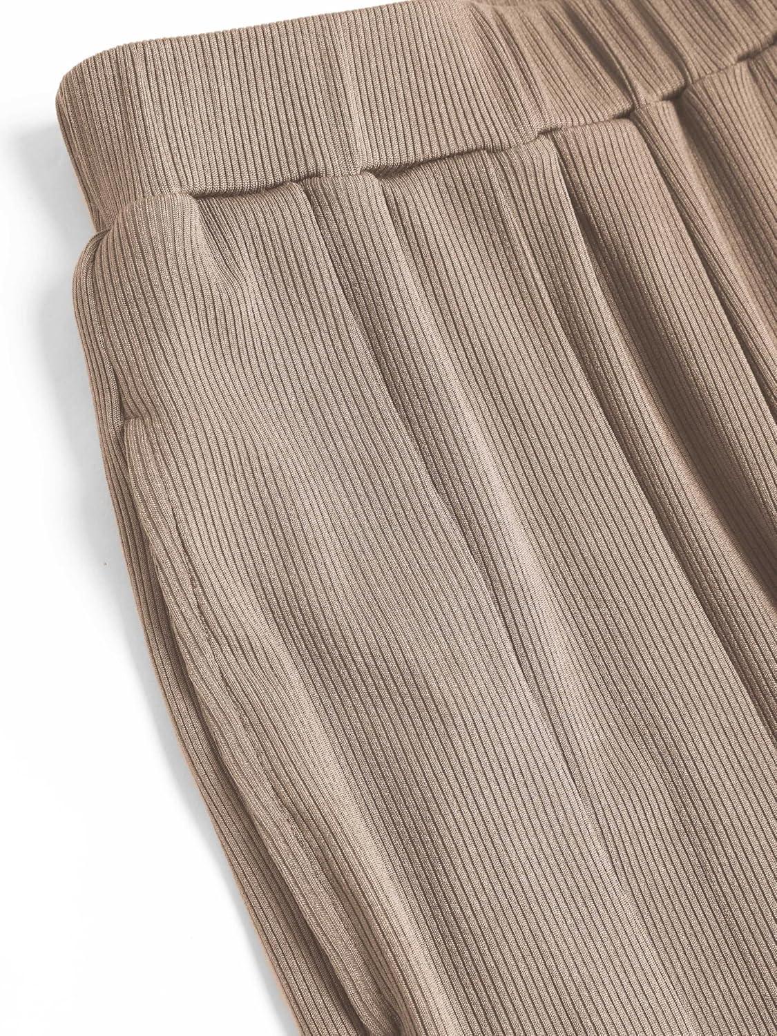 imageCIDER Petite Solid Elastic Waist Wide Leg PantsCoffee