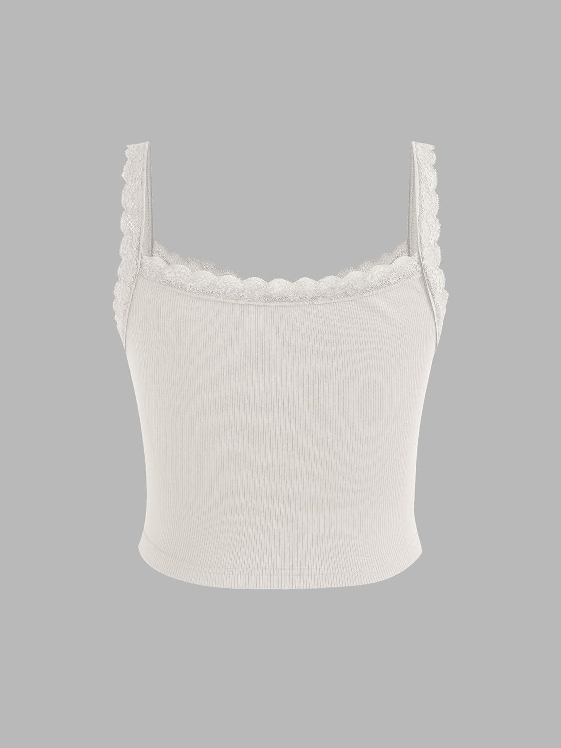 imageCIDER Recycled Fabric Solid Lace Trim Crop Tank TopWhite